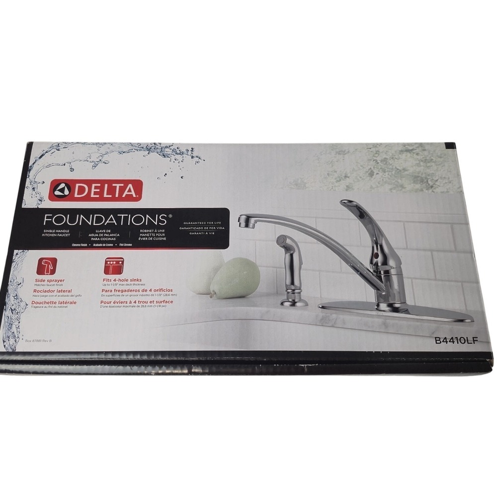 Delta Foundations Single Handle Kitchen Faucet Side Spray Chrome B4410LF S OpBox